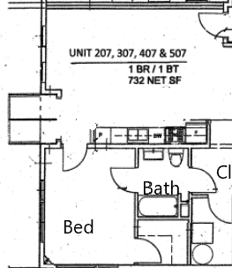 201Lofts One Bedroom One Bathroom Floor Plan